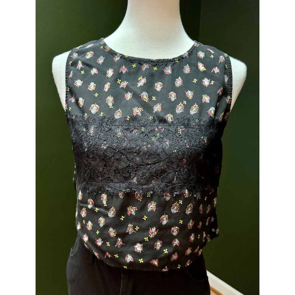 Olsenboye Black‎ Floral Lace Sleeveless Top Women's S